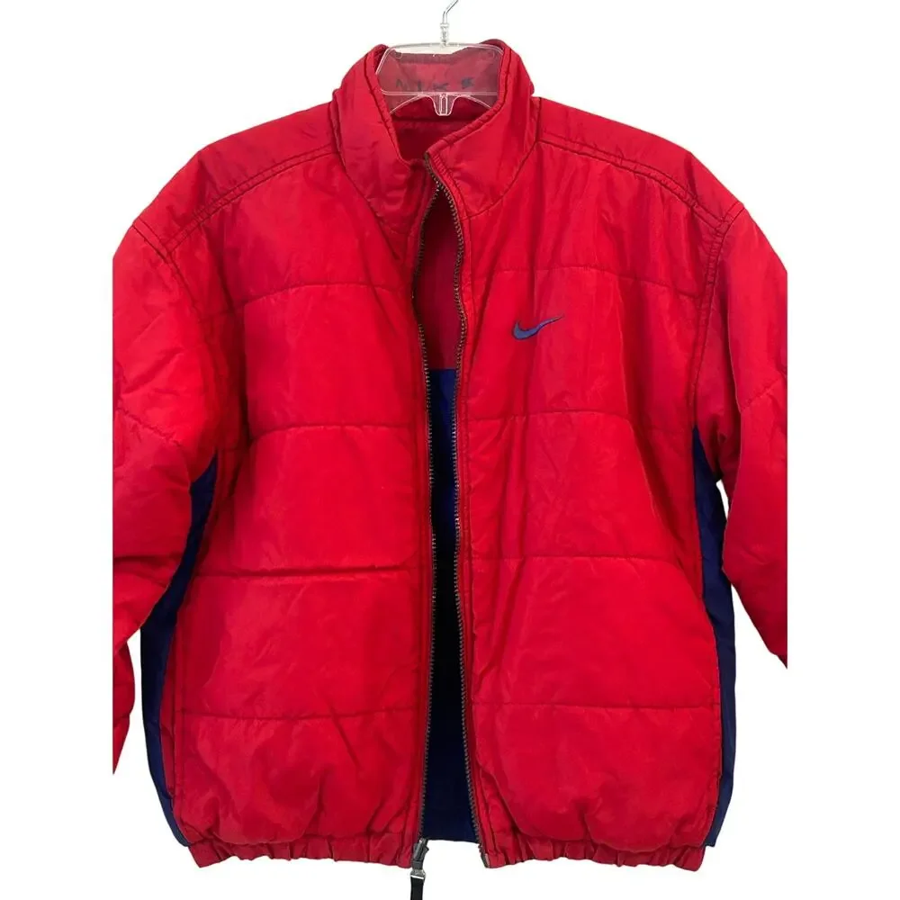 Nike Boys Reversible Puffer Jacket Red Blue Full Zip Coat Youth XL